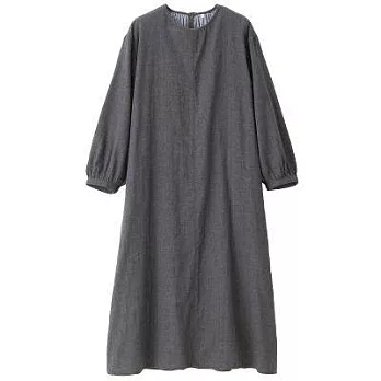 [MUJI無印良品]女印度棉二重紗織圓領洋裝XS~S墨灰