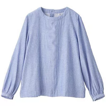 [MUJI無印良品]女印度棉二重紗織直紋套衫L深藍