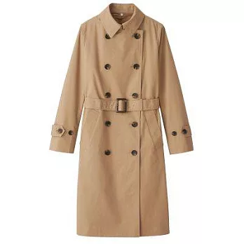 [MUJI無印良品]女棉混撥水加工雙排扣大衣L淺米