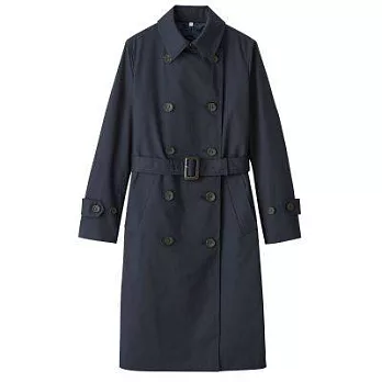 [MUJI無印良品]女棉混撥水加工雙排扣大衣S深藍