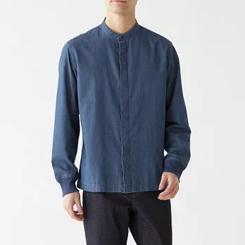 [MUJI無印良品]男印度棉丹寧立領螺紋襯衫S藍色