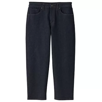 [MUJI無印良品]男有機棉混縱橫彈性丹寧寬版褲XL暗藍