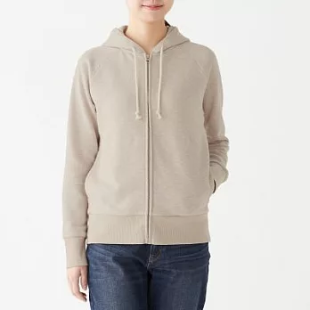 [MUJI無印良品]女棉混節紗裏毛拉鍊連帽外套L煙燻粉