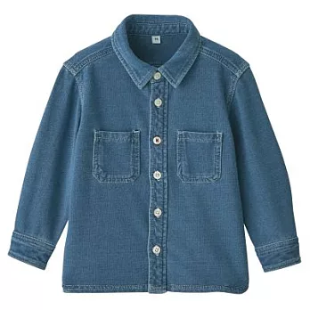 [MUJI無印良品]兒童有機棉混輕鬆活動舒適拼接針織丹寧襯衫90淺藍