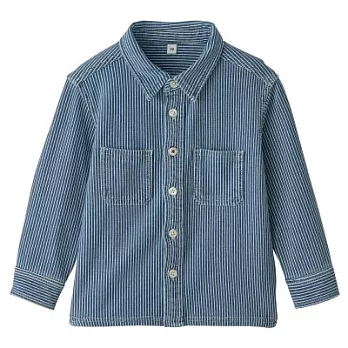 [MUJI無印良品]兒童有機棉混輕鬆活動舒適拼接針織丹寧襯衫90淺藍直紋