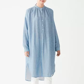 [MUJI無印良品]女棉混節紗二重紗織洋裝XS~S藍色
