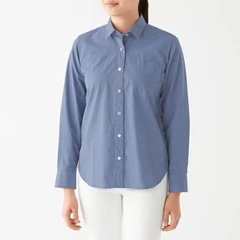 [MUJI無印良品]女再生棉混水洗平織布襯衫S煙燻藍