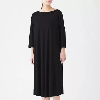 [MUJI無印良品]女棉混嫘縈七分袖洋裝M~L黑色