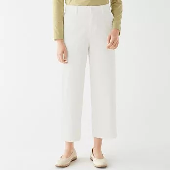 [MUJI無印良品]女有機棉混縱橫彈性綾織舒適寬擺褲M柔白