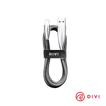 DIVI Lightning 衝浪版鋅合金傳輸充電線 新尼龍編織線材 - 1.2M黑色