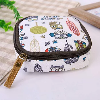 AmaZing 韓國布藝防水大容量拉鍊化妝包 (10款任選)白色貓頭鷹