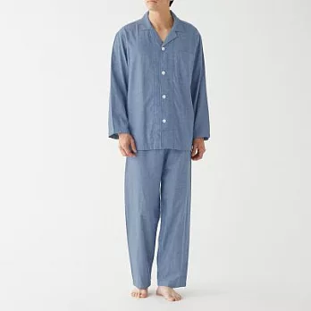 [MUJI無印良品]男有機棉無側縫二重紗織家居睡衣M藍色
