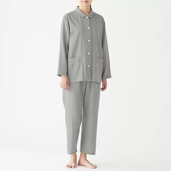 [MUJI無印良品]女有機棉無側縫二重紗織家居睡衣M灰紋樣