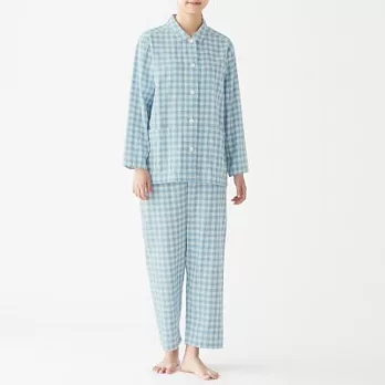 [MUJI無印良品]女有機棉無側縫二重紗織家居睡衣M淺藍格紋