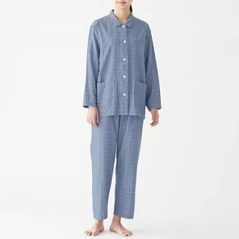 [MUJI無印良品]女有機棉無側縫二重紗織家居睡衣S藍色