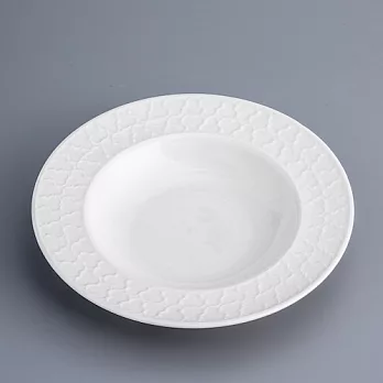 【WAGA】歐式陶瓷深盤/靜白浮雕/三葉草/23cm