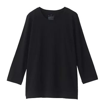 [MUJI無印良品]女印度棉天竺七分袖T恤L黑色