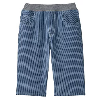 [MUJI無印良品]兒童有機棉混輕鬆活動舒適拼接針織丹寧舒適五分褲110藍直紋