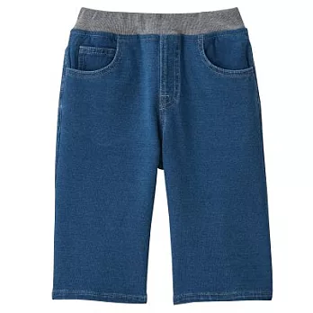 [MUJI無印良品]兒童有機棉混輕鬆活動舒適拼接針織丹寧舒適五分褲120藍色