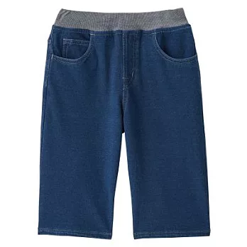 [MUJI無印良品]兒童有機棉混輕鬆活動舒適拼接針織丹寧舒適五分褲110深藍
