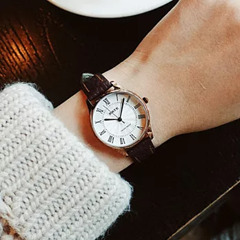 Watch-123 復古羅馬時標時尚簡約百搭手錶 (3色任選)白面褐帶