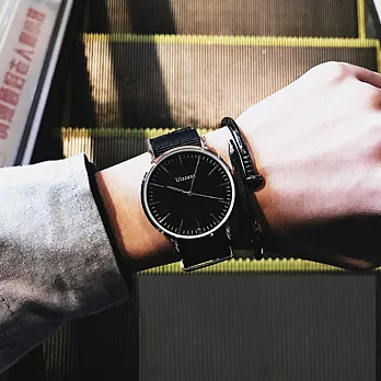 Watch-123 學院風簡單耐用中性情侶帆布帶手錶 (6色任選)黑面黑帶