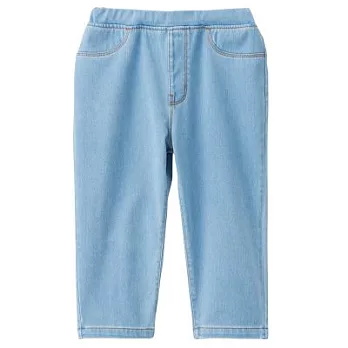 [MUJI無印良品]兒童棉混輕鬆活動舒適拼接丹寧緊身七分褲110淺藍