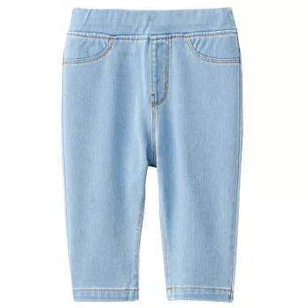 [MUJI無印良品]幼兒棉混輕鬆活動舒適拼接丹寧緊身七分褲90淺藍