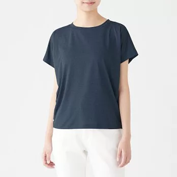 [MUJI無印良品]女吸汗速乾聚酯纖維法式袖T恤XS~S暗藍