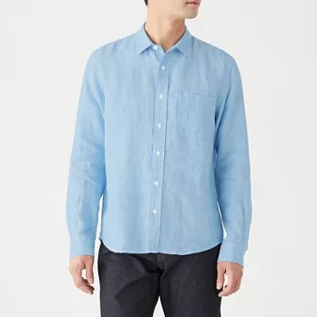 [MUJI無印良品]男法國亞麻水洗襯衫XL天空藍