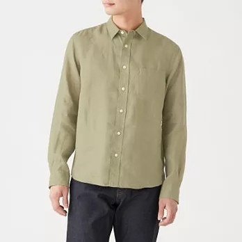 [MUJI無印良品]男法國亞麻水洗襯衫XL嫩綠