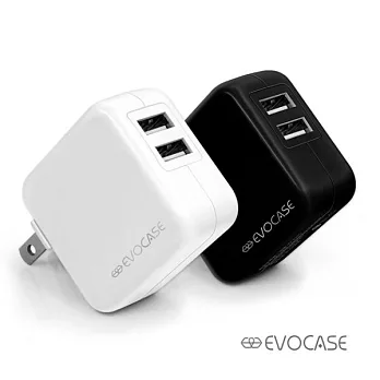 EVO CASE 蘋果安卓通用雙USB 2.4A快速充電頭 雙口便攜旅充 手機平板通用冰晶白