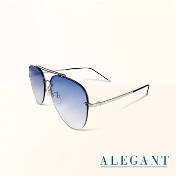 【ALEGANT】韓系天空藍漸層銀框飛官款墨鏡/UV400太陽眼鏡