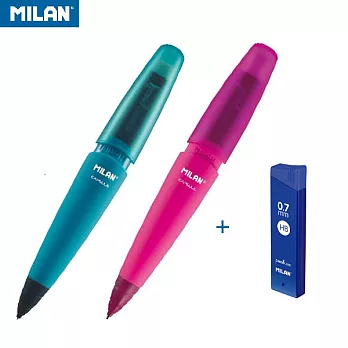 MILAN CAPSULE繽紛果凍自動鉛筆_2B_0.7mm(2入)+MILAN 自動鉛筆筆芯_0.7mm(1入)蜜桃紅/湖水藍_HB