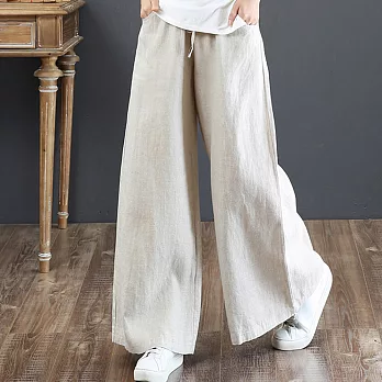 【A.Cheter】不挑身型拉高顯瘦曼妙涼爽棉麻寬褲#106790XL杏