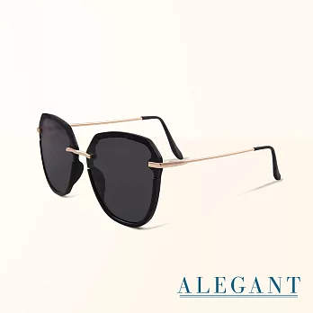 【ALEGANT】法式浪漫流行拼接半框設計青木黑色墨鏡/UV400太陽眼鏡