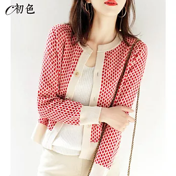 【初色】氣質針織開衫外套-共2色-97468(F可選) F 紅色