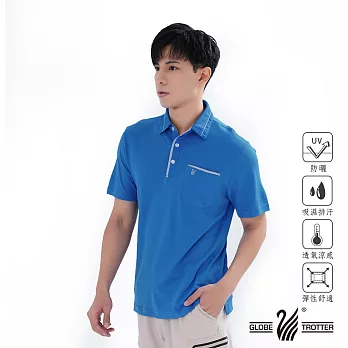 【遊遍天下】男款格紋抗UV防曬涼感吸排機能POLO衫(GS1011) 2XL 藍色