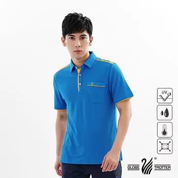【遊遍天下】男款抗UV防曬吸濕排汗機能POLO衫(GS1033) 2XL 藍黃