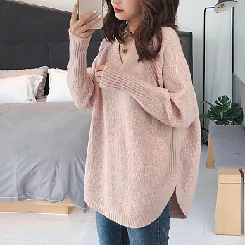 【MsMore】韓版慵懶風圓領寬鬆針織衣