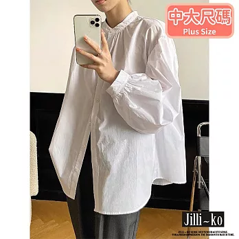 【Jilli~ko】韓風chic簡約百搭立領排扣寬鬆燈籠袖襯衫 J9906  FREE 白色