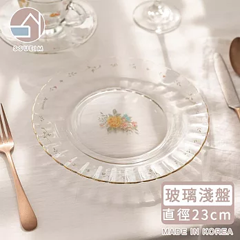 【韓國SSUEIM】古典玫瑰系列金邊玻璃淺盤23cm