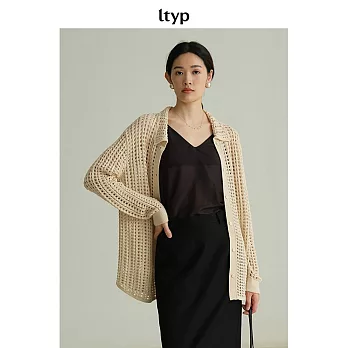 ltyp旅途原品 100%全精梳高捻棉鏤空編織開衫 M L-XL M 杏仁米