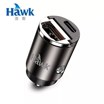 Hawk 30W雙孔PD+QC隱形車充 銀灰色