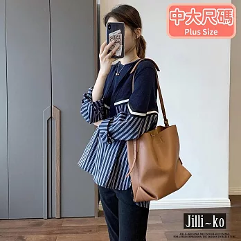 【Jilli~ko】韓版寬鬆連帽襯衫拼接衛衣 L J10000  L 藍色