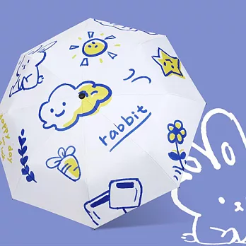 【KISSDIAMOND】日式童趣圖繪晴雨兩用黑膠自動傘(KDU-666) F 兔子