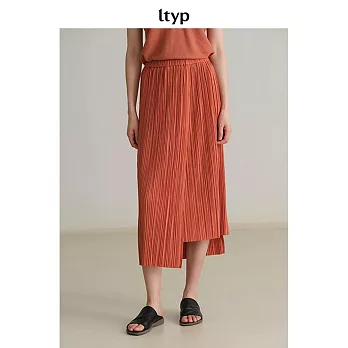ltyp旅途原品 韓國進口針織壓褶不對稱直身半裙 M L-XL  L 暗橙紅