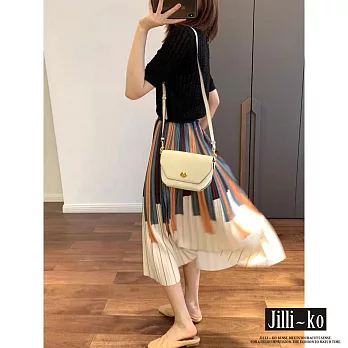 【Jilli~ko】撞色鋼琴褶顯瘦A型中長百褶裙 J10230  FREE 圖片色