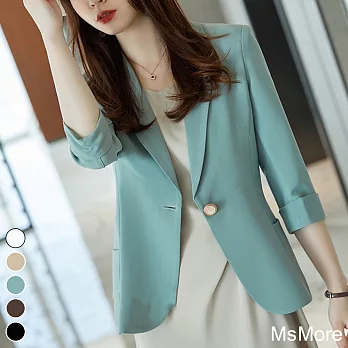 【MsMore】 休閒小西裝外套氣質韓版小個子短版薄款七分袖外套 # 116734 2XL 綠色