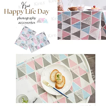 kiret手繪三角棉麻餐桌布 餐墊 北歐簡約幾何圖形軟裝 桌巾/桌墊 桌旗66x46cm
